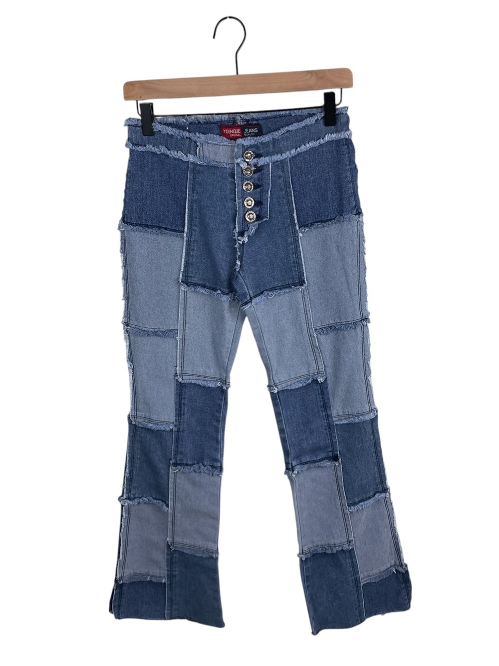 Vintage Y2K Younique Jeans Frayed Denim Patchwork Low Rise Jeans Size 1 Boho